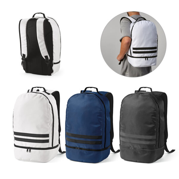 Mochila em 290T poliéster reciclado em sarja com forro em 210D poliéster reciclado - Enova Brindes Personalizados