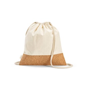Sacola tipo mochila em 70% algodão reciclado e 30% poliéster reciclado (180g/m²) com base em cortiça - Brinde Corporativo Personalizado | Enova