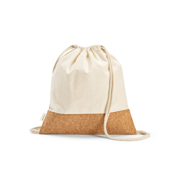 Sacola tipo mochila em 70% algodão reciclado e 30% poliéster reciclado (180g/m²) com base em cortiça - Brinde Corporativo Personalizado | Enova