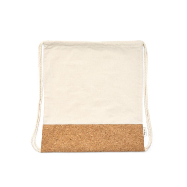 Sacola tipo mochila em 70% algodão reciclado e 30% poliéster reciclado (180g/m²) com base em cortiça - Brinde Corporativo Personalizado | Enova