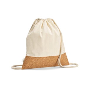 Sacola tipo mochila em 70% algodão reciclado e 30% poliéster reciclado (180g/m²) com base em cortiça - Enova Brindes Personalizados
