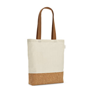 Sacola em 70% algodão reciclado e 30% poliéster reciclado (180 g/m²) com fundo em cortiça - Brinde Corporativo Personalizado | Enova