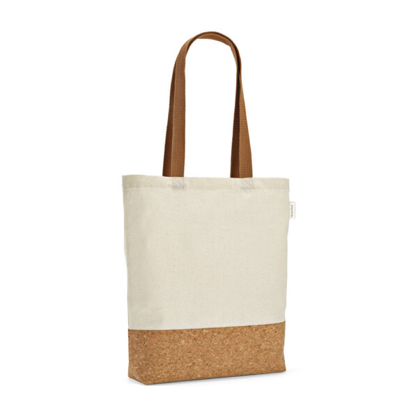 Sacola em 70% algodão reciclado e 30% poliéster reciclado (180 g/m²) com fundo em cortiça - Brinde Corporativo Personalizado | Enova