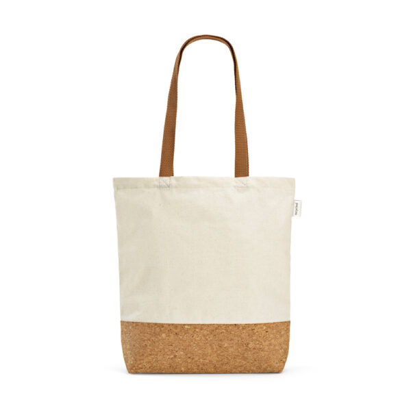 Sacola em 70% algodão reciclado e 30% poliéster reciclado (180 g/m²) com fundo em cortiça - Brinde Corporativo Personalizado | Enova