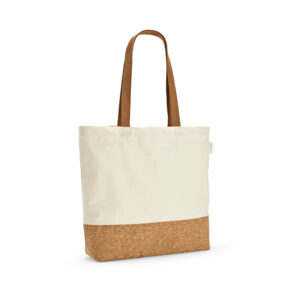 Sacola em 70% algodão reciclado e 30% poliéster reciclado (220 g/m²) com fundo em cortiça - Brinde Corporativo Personalizado | Enova