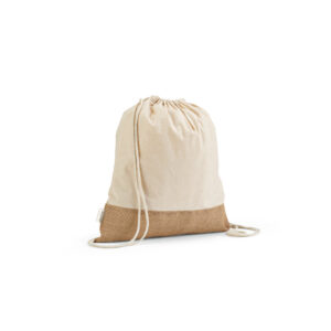 Sacola tipo mochila em 70% algodão reciclado e 30% poliéster reciclado (180 g/m²) com base em juta - Brinde Corporativo Personalizado | Enova