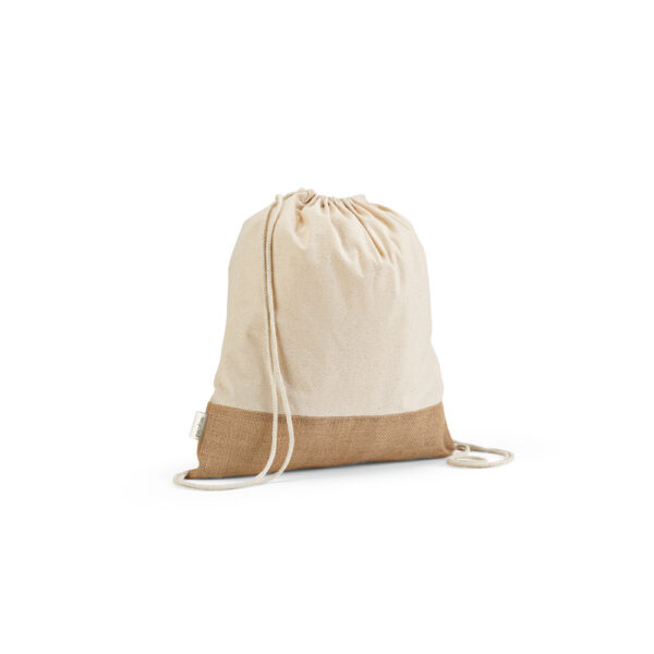Sacola tipo mochila em 70% algodão reciclado e 30% poliéster reciclado (180 g/m²) com base em juta - Brinde Corporativo Personalizado | Enova