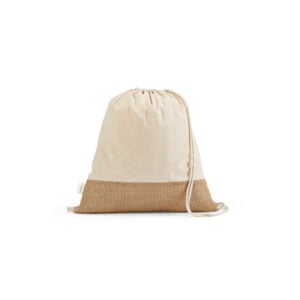 Sacola tipo mochila em 70% algodão reciclado e 30% poliéster reciclado (180 g/m²) com base em juta - Brinde Corporativo Personalizado | Enova