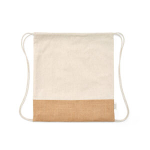 Sacola tipo mochila em 70% algodão reciclado e 30% poliéster reciclado (180 g/m²) com base em juta - Brinde Corporativo Personalizado | Enova