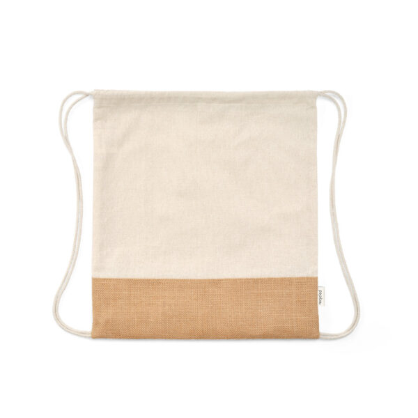 Sacola tipo mochila em 70% algodão reciclado e 30% poliéster reciclado (180 g/m²) com base em juta - Brinde Corporativo Personalizado | Enova