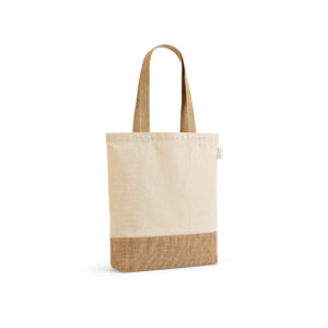 Sacola em 70% algodão reciclado e 30% poliéster reciclado (180 g/m²) com base em juta - Brinde Corporativo Personalizado | Enova