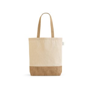 Sacola em 70% algodão reciclado e 30% poliéster reciclado (180 g/m²) com base em juta - Brinde Corporativo Personalizado | Enova