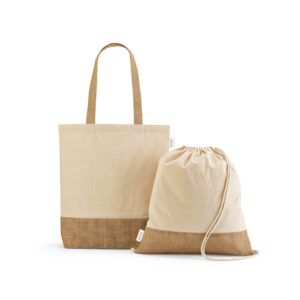 Sacola em 70% algodão reciclado e 30% poliéster reciclado (180 g/m²) com base em juta - Brinde Corporativo Personalizado | Enova