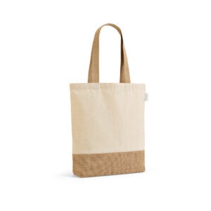 Sacola em 70% algodão reciclado e 30% poliéster reciclado (180 g/m²) com base em juta - Enova Brindes Personalizados