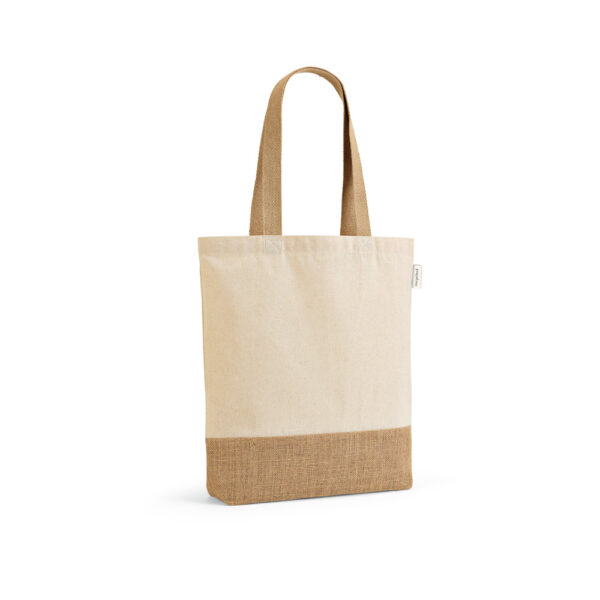 Sacola em 70% algodão reciclado e 30% poliéster reciclado (180 g/m²) com base em juta - Enova Brindes Personalizados