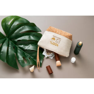 Bolsa de cosméticos em 100% de algodão e cortiça (280 g/m²) - Brinde Corporativo Personalizado | Enova