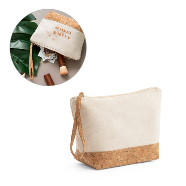 Bolsa de cosméticos em 100% de algodão e cortiça (280 g/m²) - Enova Brindes Personalizados
