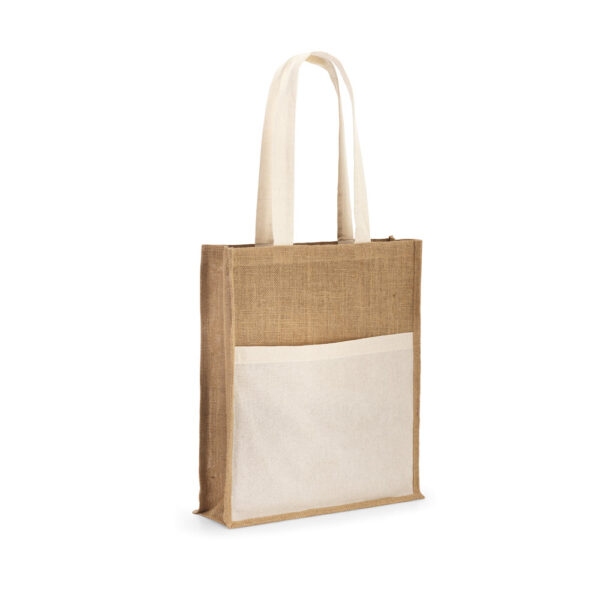 Sacola em juta (240 g/m²) e bolso em 100% algodão (140 gm²) - Brinde Corporativo Personalizado | Enova
