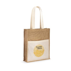 Sacola em juta (240 g/m²) e bolso em 100% algodão (140 gm²) - Brinde Corporativo Personalizado | Enova