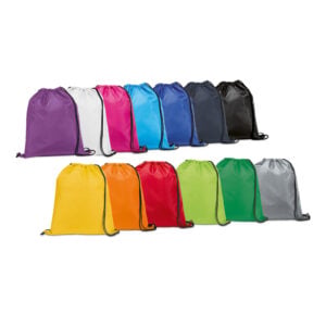 Sacola tipo mochila em 210D com cordões em preto - Enova Brindes Personalizados