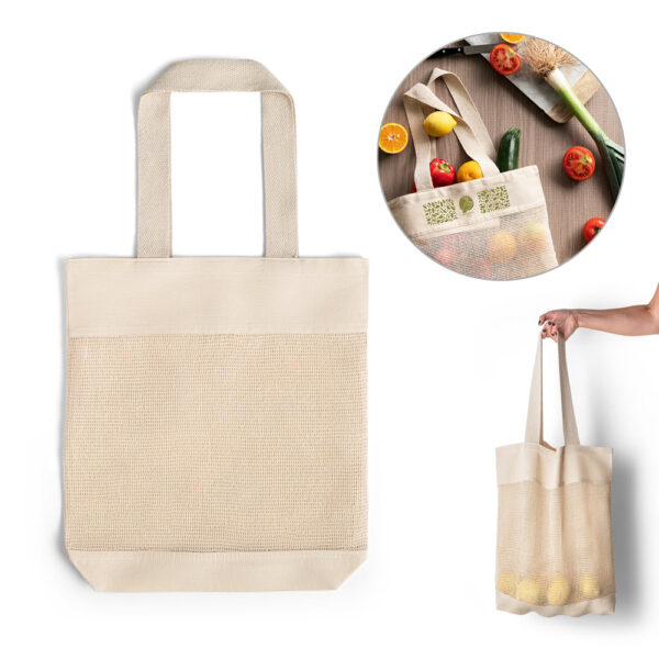 Sacola 100% algodão (180 g/m²) com malha 100% algodão (100 g/m²) - Enova Brindes Personalizados
