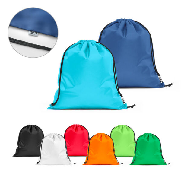 Sacola tipo mochila em poliéster reciclado 190T (100% rPET) - Enova Brindes Personalizados