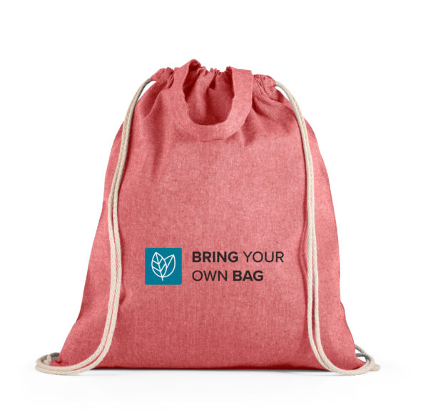Sacola tipo mochila em 70% algodão reciclado e 30% poliéster reciclado (140g/m²) - Brinde Corporativo Personalizado | Enova