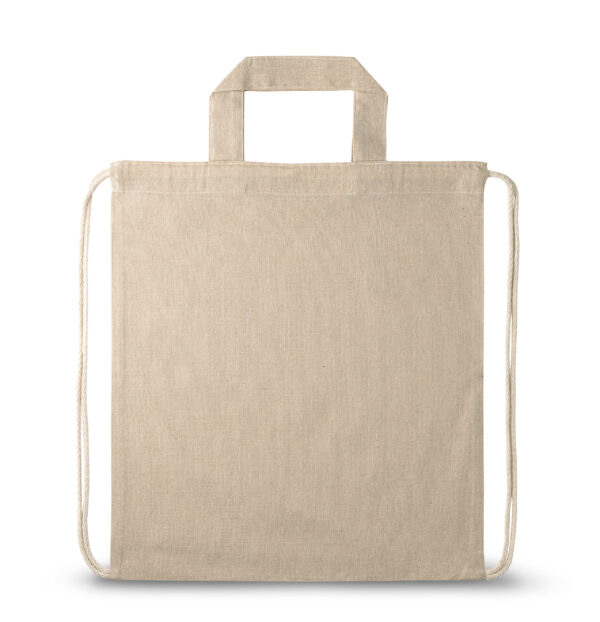 Sacola tipo mochila em 70% algodão reciclado e 30% poliéster reciclado (140g/m²) - Brinde Corporativo Personalizado | Enova