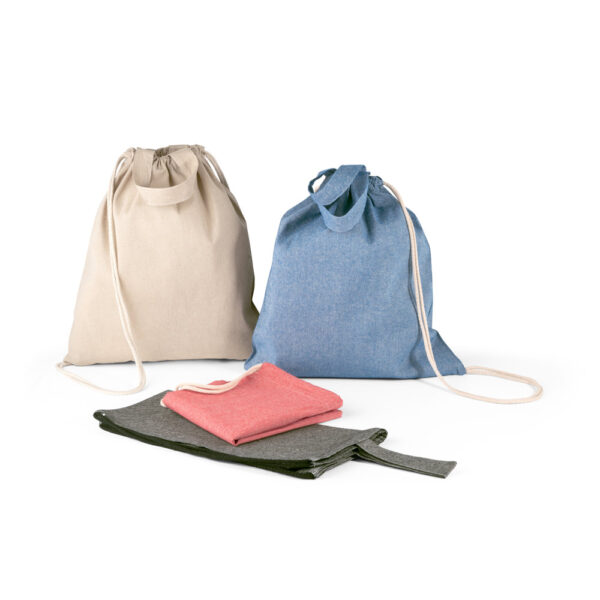 Sacola tipo mochila em 70% algodão reciclado e 30% poliéster reciclado (140g/m²) - Brinde Corporativo Personalizado | Enova