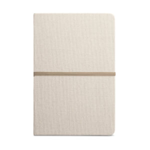 Caderno A5 em linho (230 g/m²) com páginas pautadas - Brinde Corporativo Personalizado | Enova