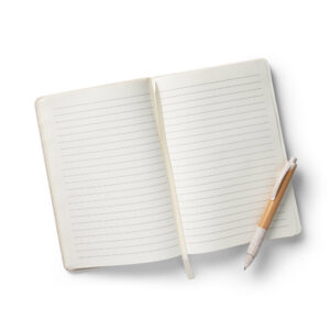 Caderno A5 em linho (230 g/m²) com páginas pautadas - Brinde Corporativo Personalizado | Enova