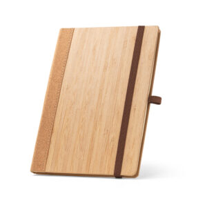 Caderno A5 de capa dura em folha de bambu e cortiça com folhas pautadas - Brinde Corporativo Personalizado | Enova