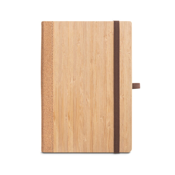 Caderno A5 de capa dura em folha de bambu e cortiça com folhas pautadas - Brinde Corporativo Personalizado | Enova