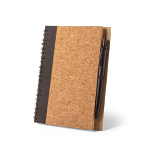 Caderno B6 em cortiça e poliéster 100% reciclado (100% rPET) com páginas lisas recicladas - Brinde Corporativo Personalizado | Enova