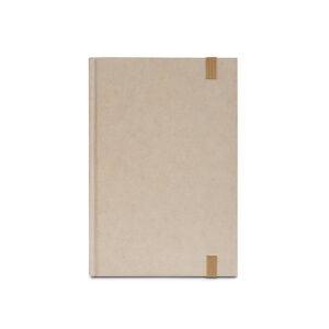 Caderno A5 de capa dura em papel à base de cana-de-açúcar (80% polpa da cana-de-açúcar) com folhas pautadas - Brinde Corporativo Personalizado | Enova