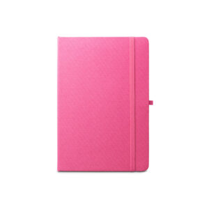 Caderno A5 de capa dura em poliéster 100% reciclado (100% rPET) com cantos redondos e folhas pautadas - Brinde Corporativo Personalizado | Enova