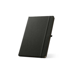 Caderno A5 de capa dura em poliéster 100% reciclado (100% rPET) com cantos redondos e folhas pautadas - Brinde Corporativo Personalizado | Enova