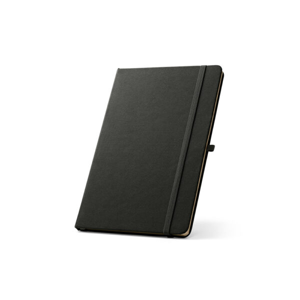 Caderno A5 de capa dura em poliéster 100% reciclado (100% rPET) com cantos redondos e folhas pautadas - Brinde Corporativo Personalizado | Enova
