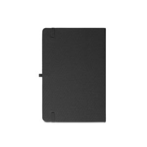 Caderno A5 de capa dura em poliéster 100% reciclado (100% rPET) com cantos redondos e folhas pautadas - Brinde Corporativo Personalizado | Enova