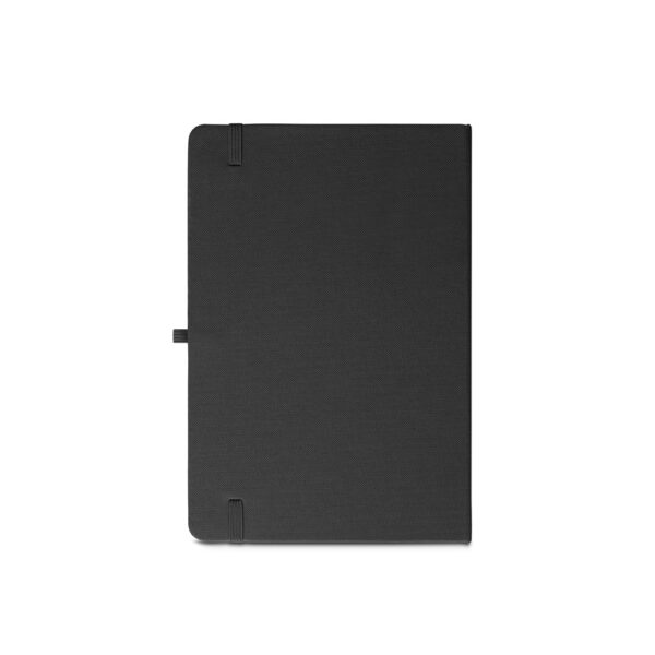 Caderno A5 de capa dura em poliéster 100% reciclado (100% rPET) com cantos redondos e folhas pautadas - Brinde Corporativo Personalizado | Enova