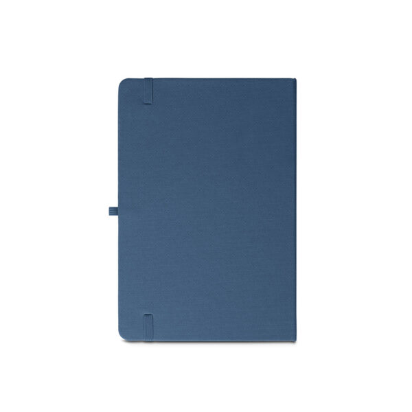 Caderno A5 de capa dura em poliéster 100% reciclado (100% rPET) com cantos redondos e folhas pautadas - Brinde Corporativo Personalizado | Enova