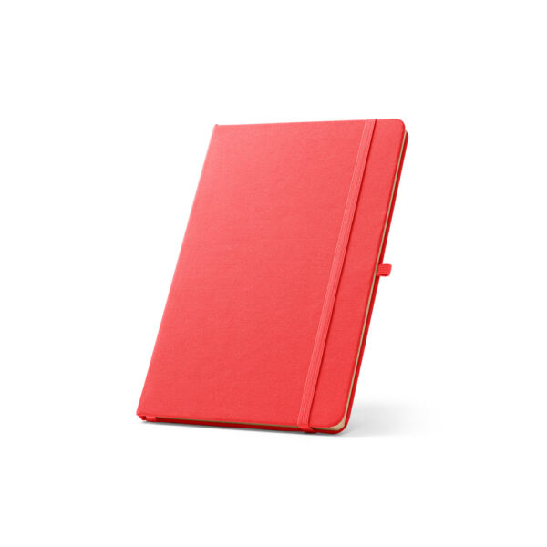 Caderno A5 de capa dura em poliéster 100% reciclado (100% rPET) com cantos redondos e folhas pautadas - Brinde Corporativo Personalizado | Enova