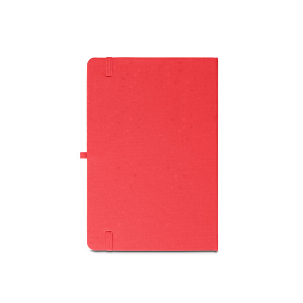 Caderno A5 de capa dura em poliéster 100% reciclado (100% rPET) com cantos redondos e folhas pautadas - Brinde Corporativo Personalizado | Enova