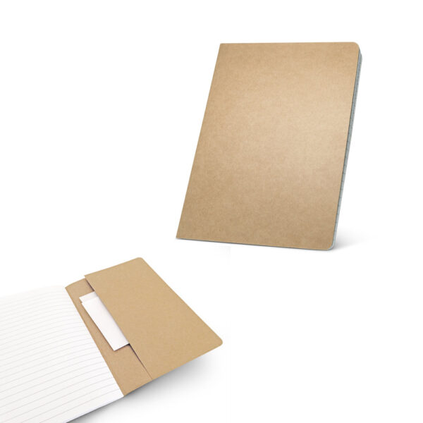Caderno A5 em cartão kraft reciclado com páginas pautadas - Enova Brindes Personalizados