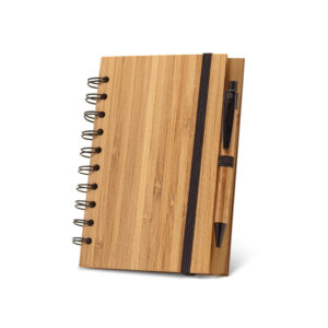 Caderno A5 em bambu com páginas pautadas recicladas - Brinde Corporativo Personalizado | Enova
