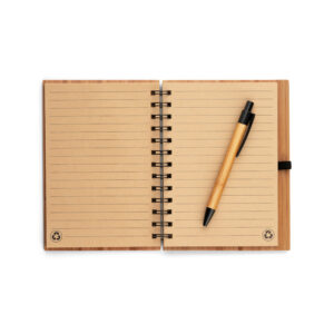 Caderno A5 em bambu com páginas pautadas recicladas - Brinde Corporativo Personalizado | Enova