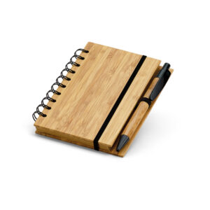 Caderno A6 em bambu com páginas pautadas recicladas - Enova Brindes Personalizados
