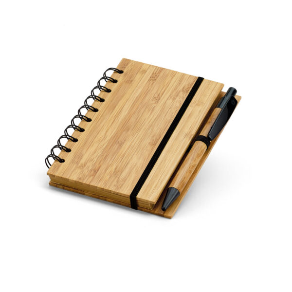Caderno A6 em bambu com páginas pautadas recicladas - Enova Brindes Personalizados