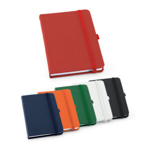 Caderno A6 em c.sintético com páginas lisas - Enova Brindes Personalizados