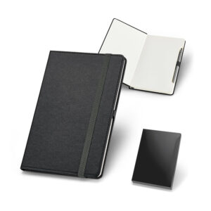 Caderno A5 em c.sintético com páginas lisas - Enova Brindes Personalizados